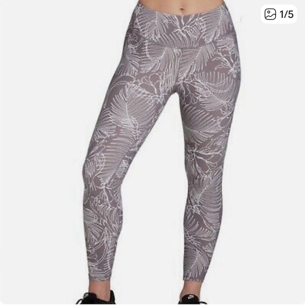 CALIA by Carrie Underwood Gray White Leaf Print Mid-Rise 7/8 Ankle Leggings S
